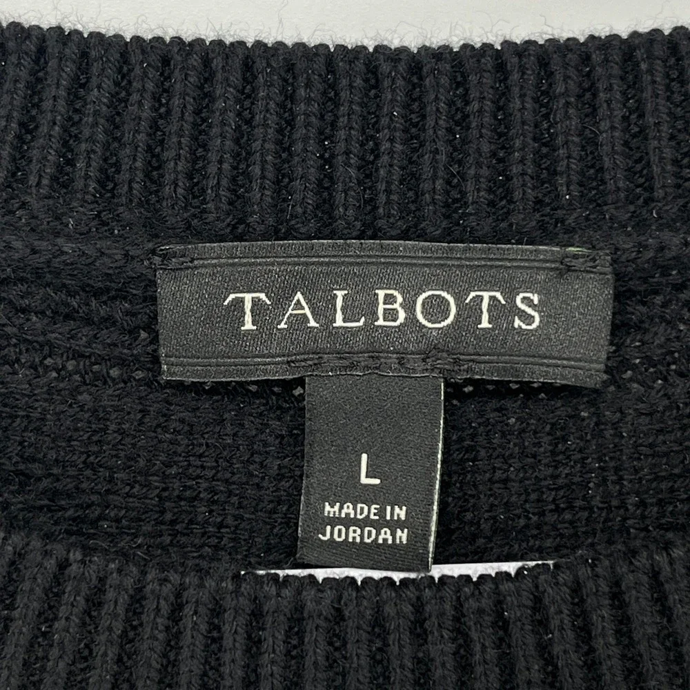 Talbots Black Cotton Cashmere Blend Cable Knit Yoke Crewneck Sweater Womens L